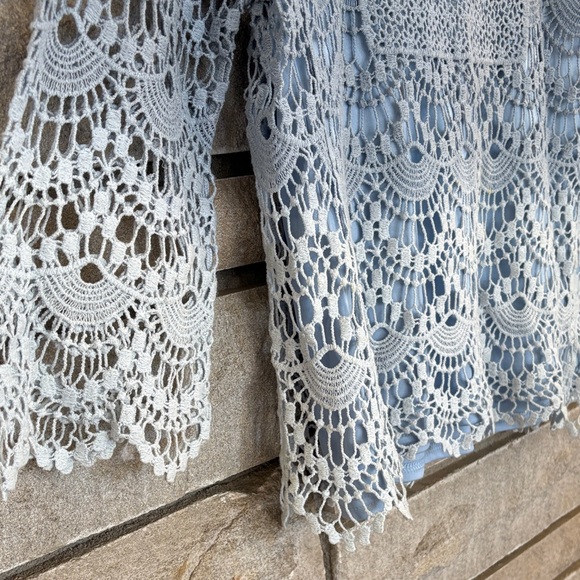 Reba Ombré Blue Crochet Lace Top - Picture 4 of 13